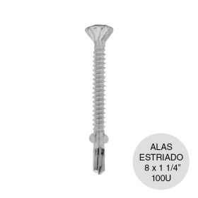 Tornillo autoperforante con alas estriado 8 x 1 1/4" pack x 100u