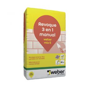 Revoque Weber Mix E 3 en 1 grueso-fino-impermeabilizante exterior gris bolsa x 30kg