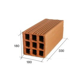 Ladrillo tabique 18 ceramico hueco no portante 9 tubos 180mm x 180mm x 330mm