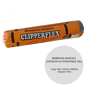 Membrana asfaltica aluminio Clipperflex expuesta no transitable 35kg x 3mm x 1000mm x 10m rollo x 10m²