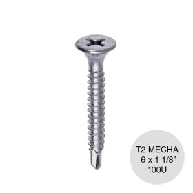 Tornillo autoperforante T2 punta mecha 6 x 1⅛" pack x 100u