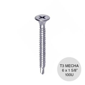 Tornillo autoperforante T3 punta mecha 6 x 1⅝" pack x 100u