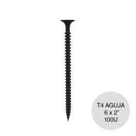 Tornillo autoperforante T4 punta aguja 6 x 2" pack x 100u