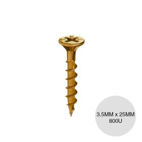 Tornillo autoperforante Tel-Chipboard madera punta aguja dorado 3.5mm x 25mm caja x 800u