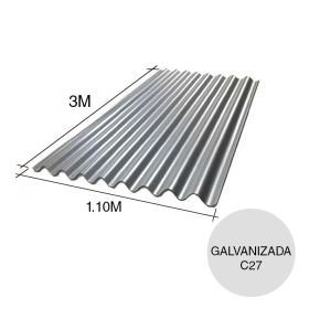 Chapa sinusoidal acanalada galvanizada cubiertas livianas C27 0.4mm x 1.1m x 3m