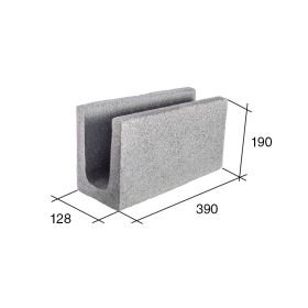 Bloque U13 encadenado/dintel hormigon gris 128mm x 190mm x 390mm